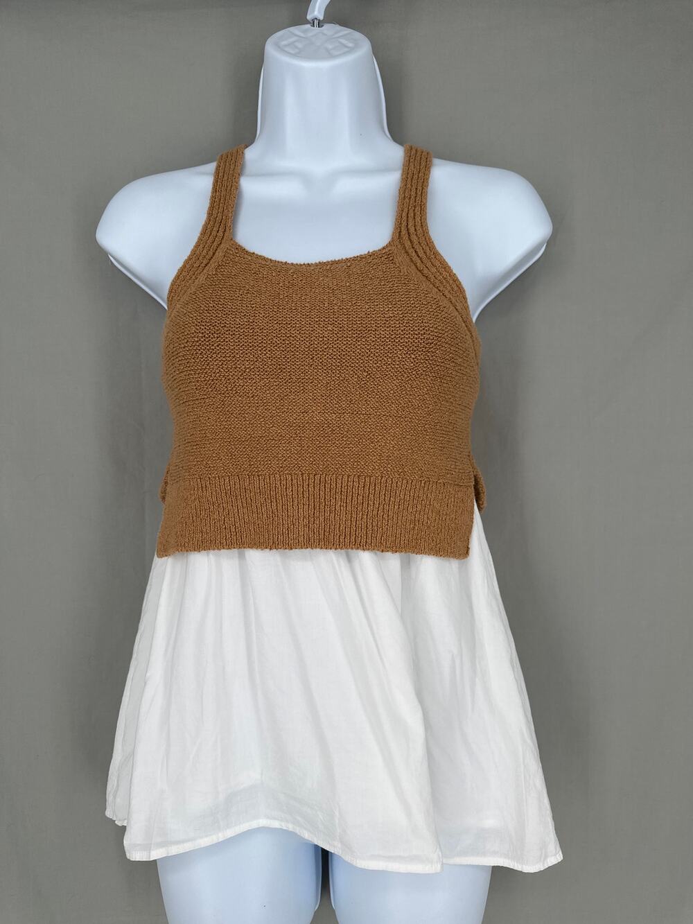 Anthropologie Top Womens XXS Jenna Twofer Sweater Tank Brown White Flowy Tunic